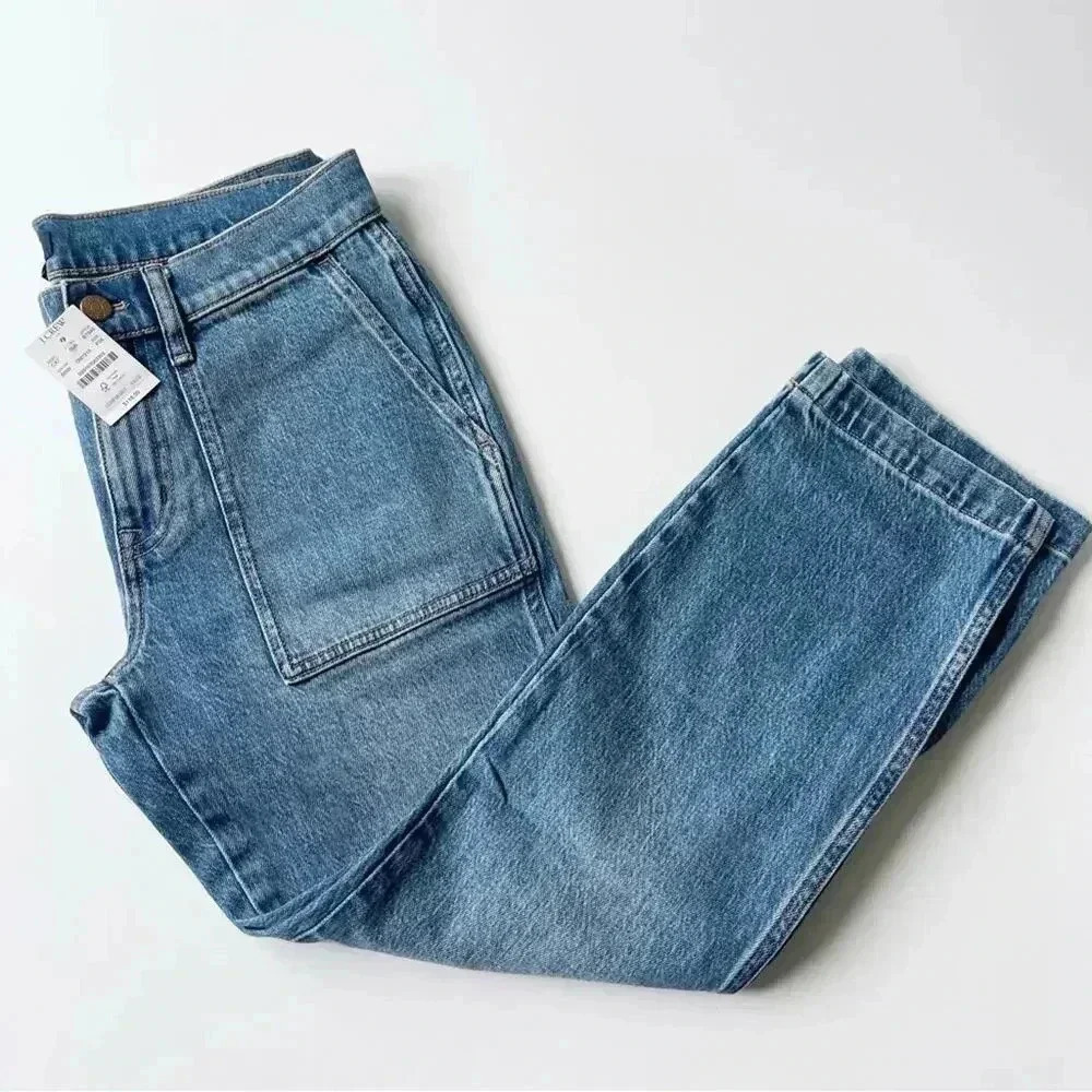 J. Crew Factory Petite Cropped Ankle Patch Pocket Jeans in Medium Wash 26P NWT - Picture 2 of 6